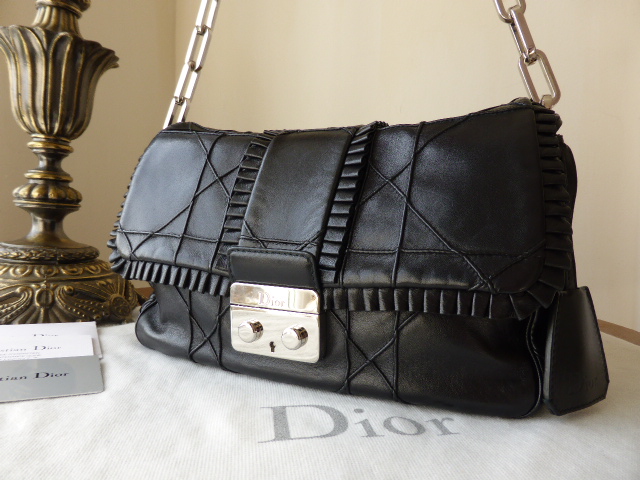 Dior Miss Dior New Lock Ruffle Trim Shoulder Bag (Medium) in Black Lambskin - SOLD
