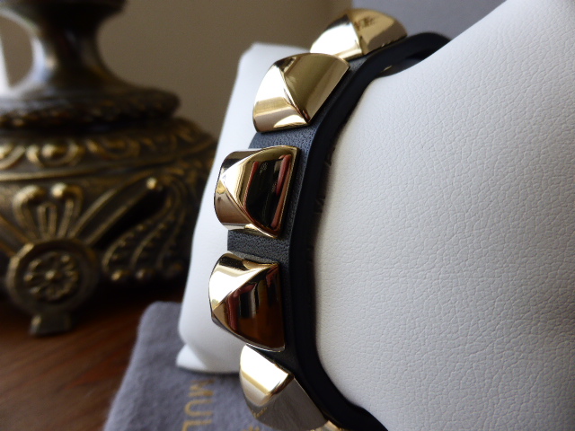 Mulberry Eliza Bracelet Cuff in Black with Shiny Gold Tone Studs - New