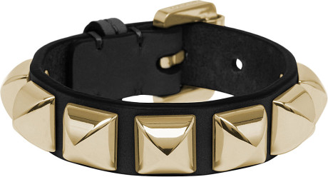 Mulberry Eliza Wide Bracelet Cuff in Black Saddle Leather with Shiny Gold Tone Studs - Sold
