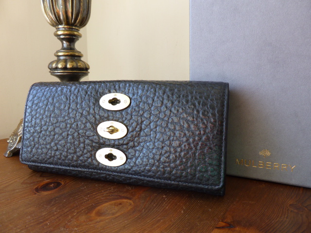 Mulberry Bryn Continental Wallet Purse in Black Shiny Grain Leather - SOLD