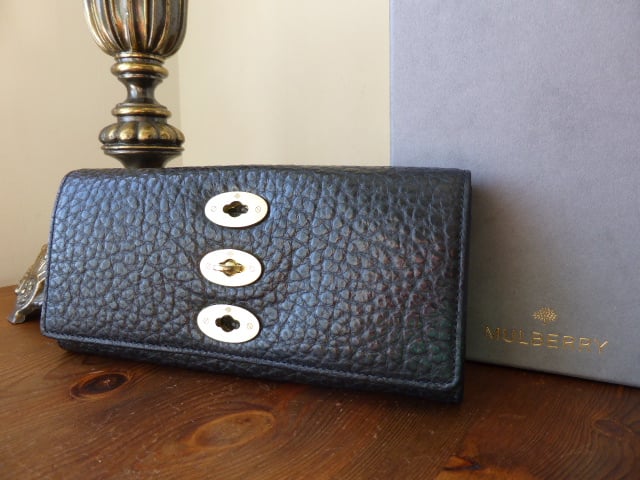 Mulberry Bryn Continental Wallet Purse in Black Shiny Grain Leather
