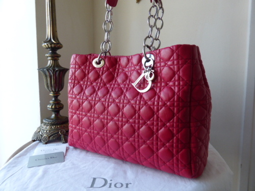 Dior Soft Large Shopping Tote in Raspberry Pink Lambskin - New