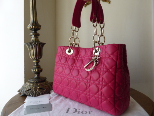 Dior Soft Small Tote in Fuschia Lambskin with Gold Hardware - New
