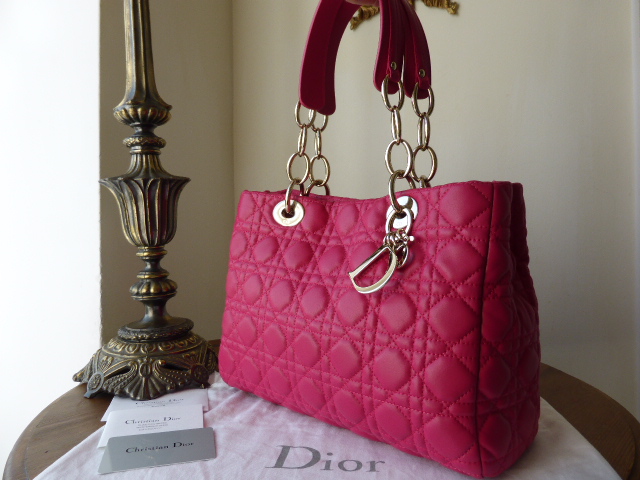 Dior Soft Small Tote in Fuchsia Lambskin with Gold Hardware - SOLD