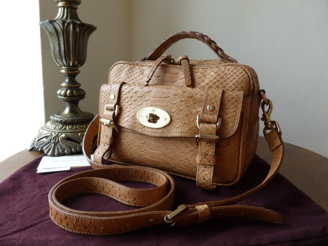 Mulberry Alexa Postmans Lock Camera Bag in Oak Silky Snake Print Leather