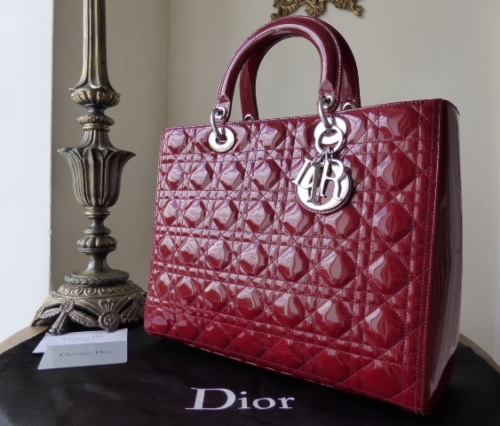 Dior Lady Dior Large Tote in Red Patent with Silver Hardware -SOLD