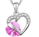 Pink Heart Crystal Pendant Ladies Necklace 18k White Gold Plated Necklace