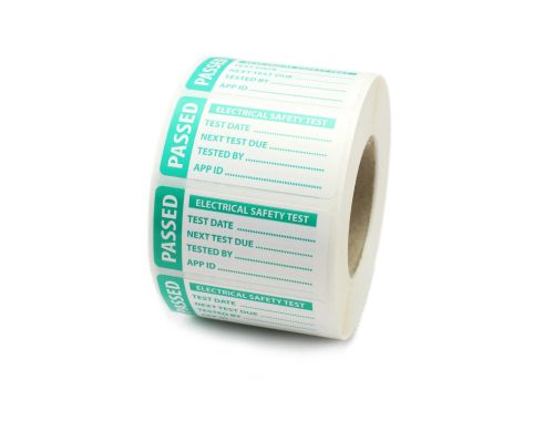 1000 - Passed PAT Electrical Safety Test Labels. 50mm x 25mm. Green & White