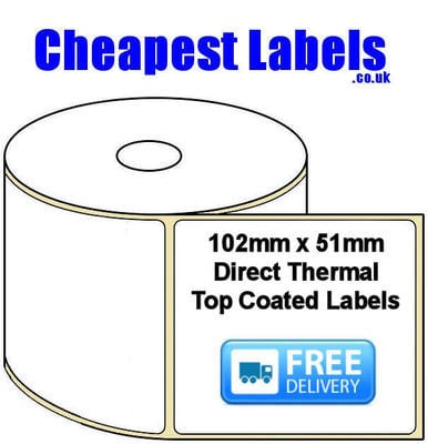 102x51mm Direct Thermal Top Coated Labels (50,000 Labels)