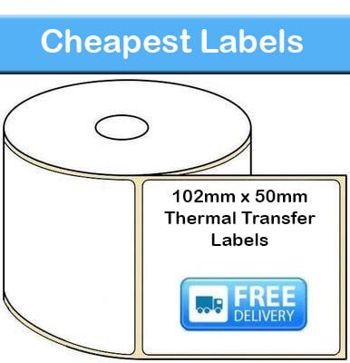 102mm x 50mm Thermal Transfer Labels (50,000 Labels) 