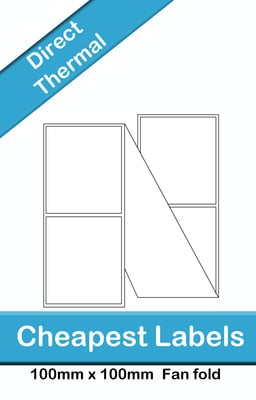 100x100mm Direct Thermal Fanfold Labels (10,000 Labels)