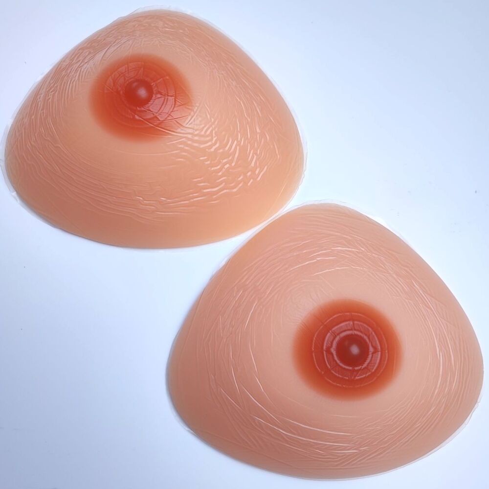 Beautiful Silicone Breast Form Prostheses - Triangle 600g Pair - Standard Thickness Back - MISMATCHED NIPPLE