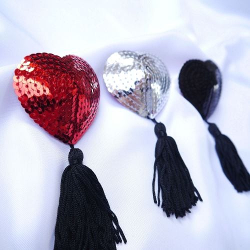 Sexy And Fun - Heart Sequin Nipple Covers With Tassels