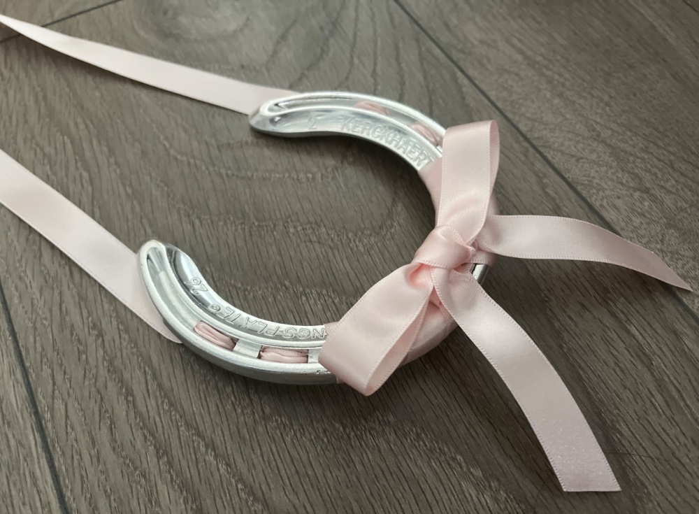 Bridal or Christening Lucky Horseshoe with Pale Pink Bow