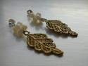 Gold Lace Leaf & Ivory Coral Earrings