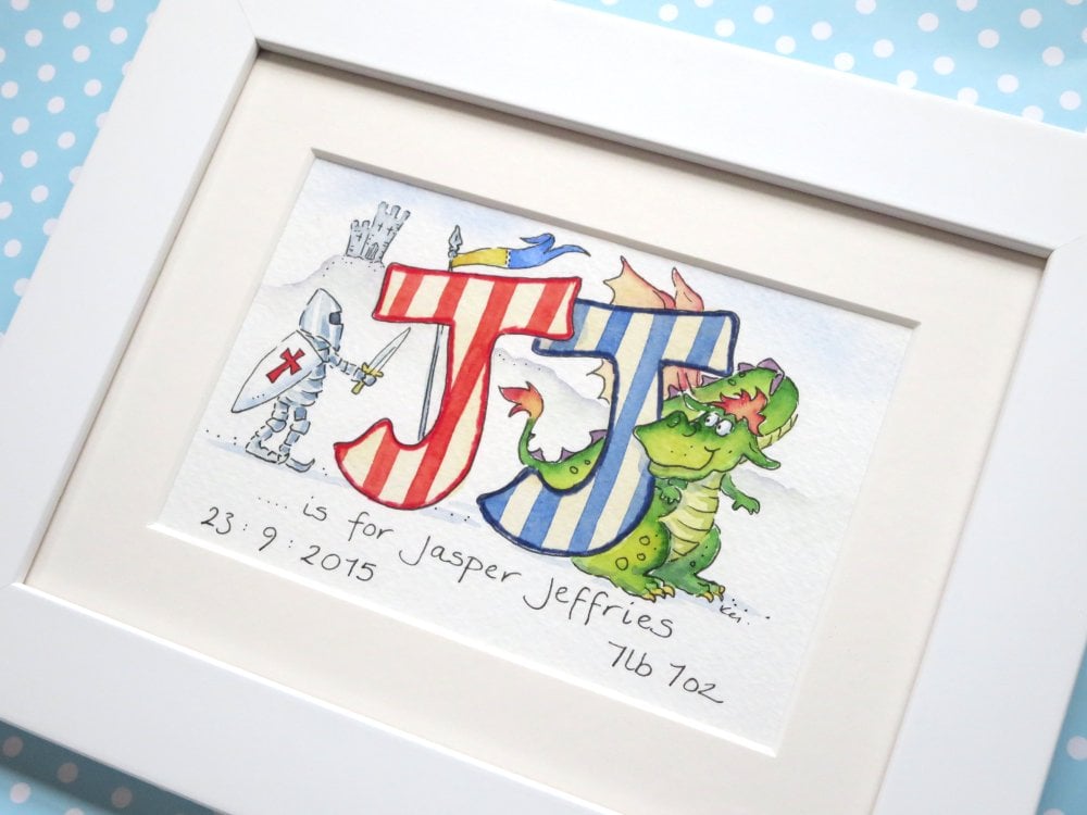 <!--060-->Personalised watercolour initial painting TWO initials  8 by 6