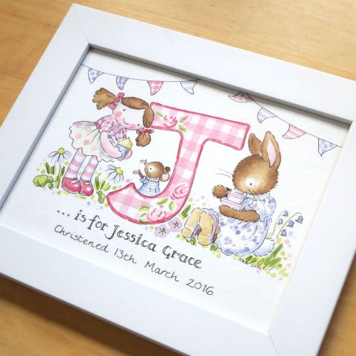 Personalised watercolour initial painting 6 by 8 inch