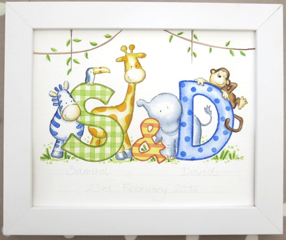 Personalised watercolour initial painting TWO initials 10 by 8