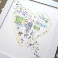 12 by 10 Wedding picture - handpainted heart with portrait and venue
