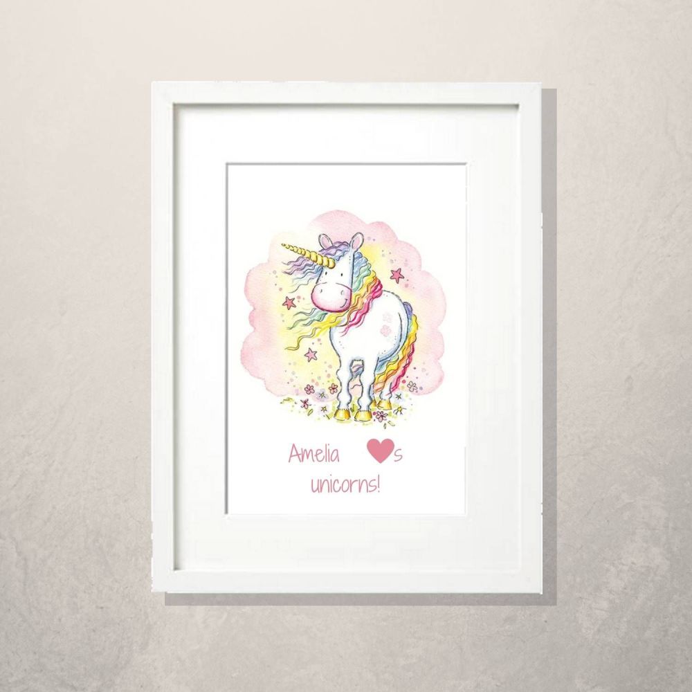 Unicorn nursery print decor personalised