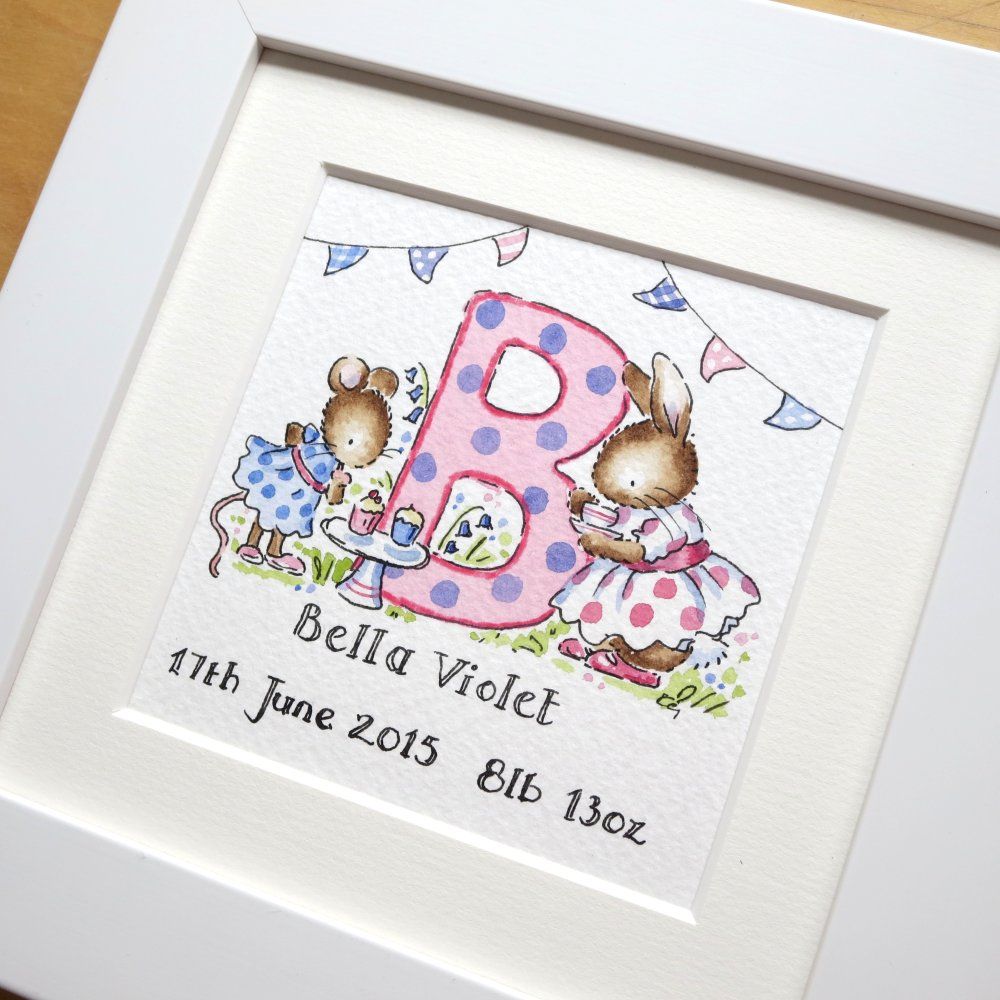 Personalised girl watercolour initial painting