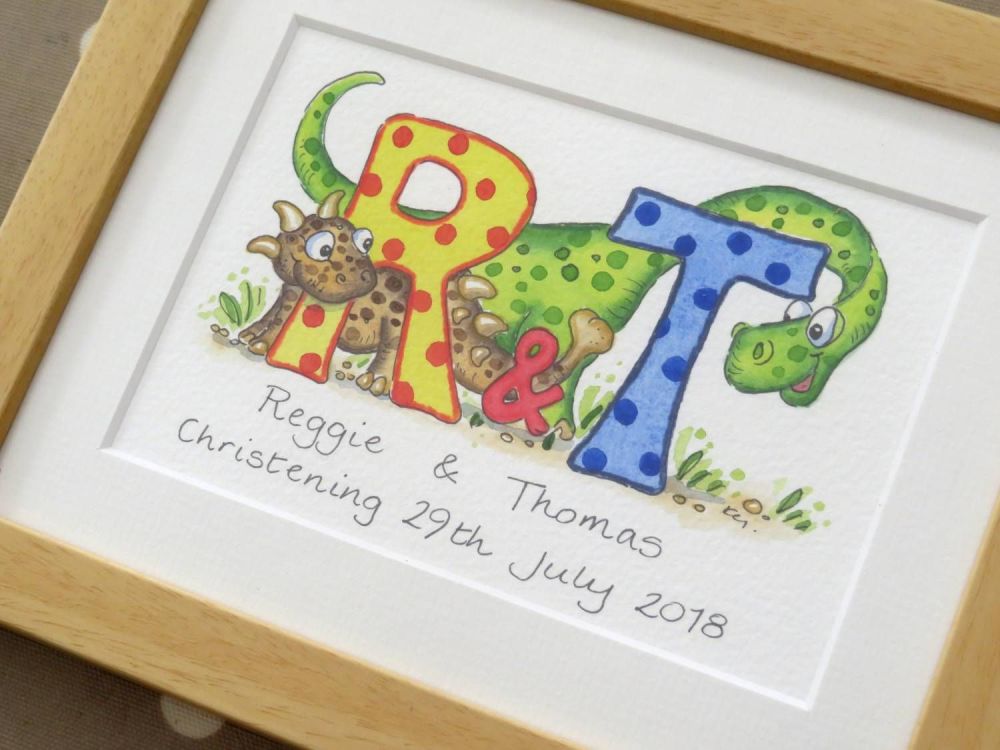 Personalised watercolour initial painting TWO initials  8 by 6