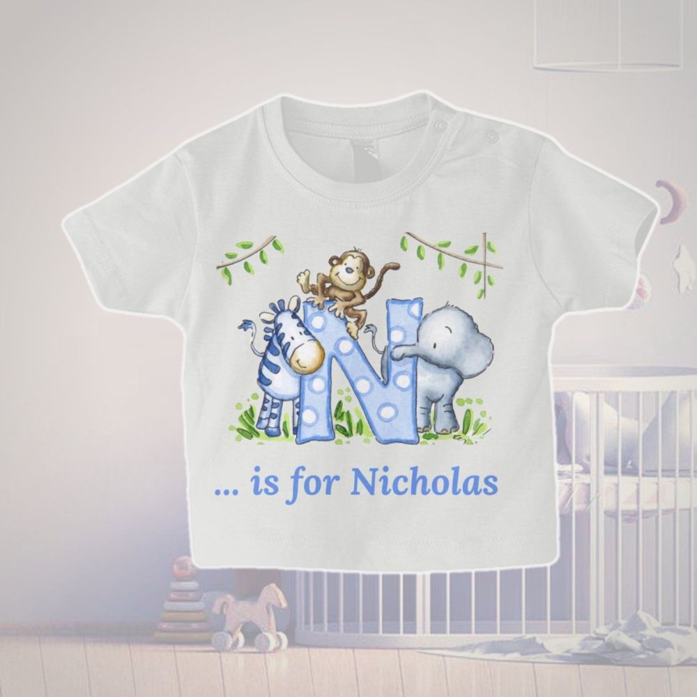 Initial and name personalised baby T shirt