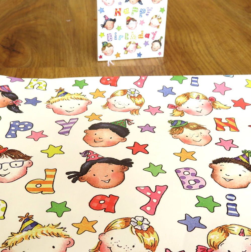 Happy birthday children - gift wrap and tag