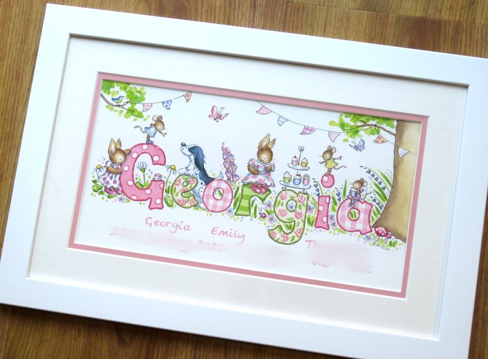 Watercolour name picture 16" by 10" framed
