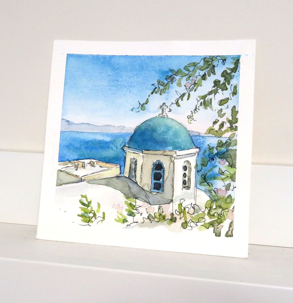 Santorini watercolour - SOLD!