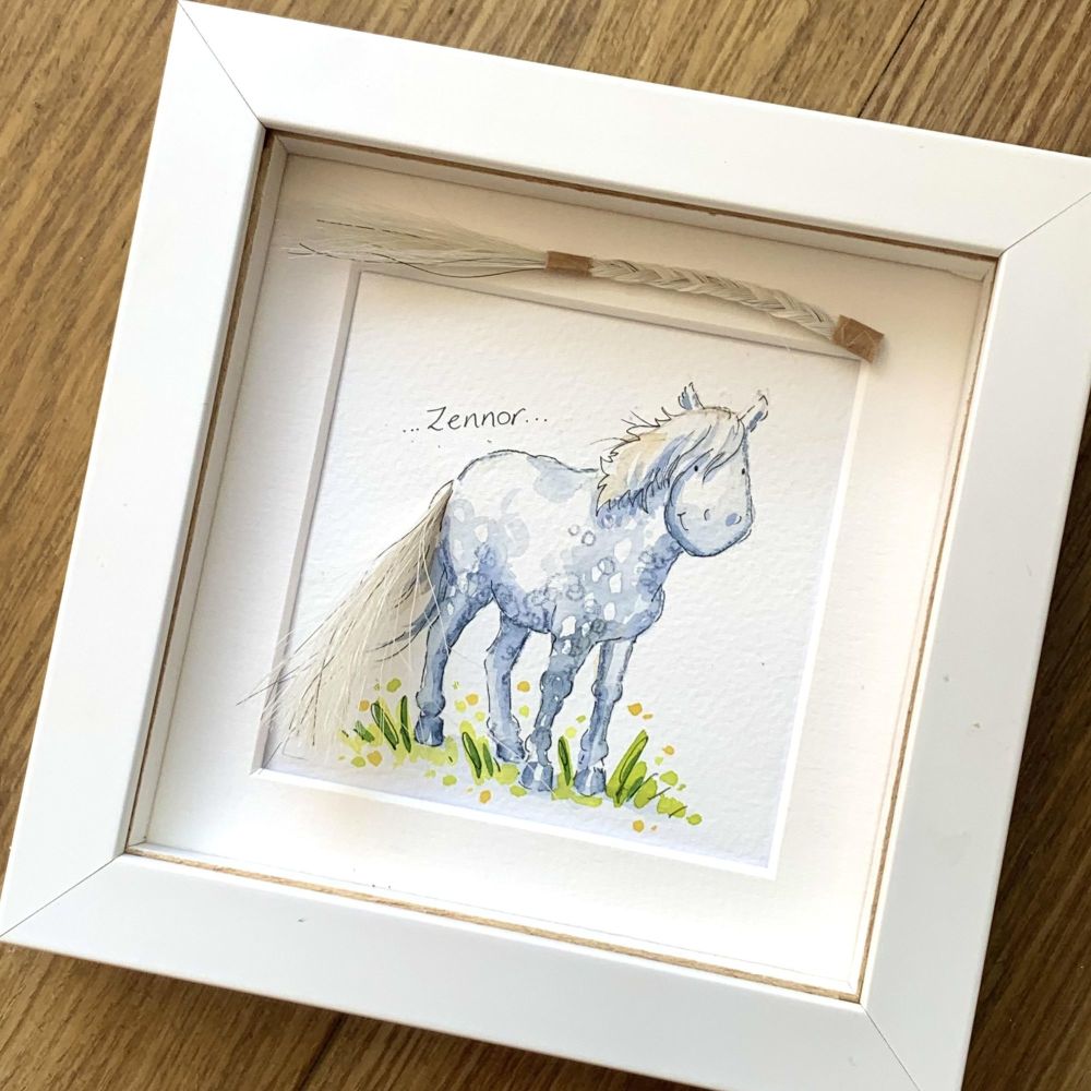 Mini Horse Pet Portrait watercolour box frame