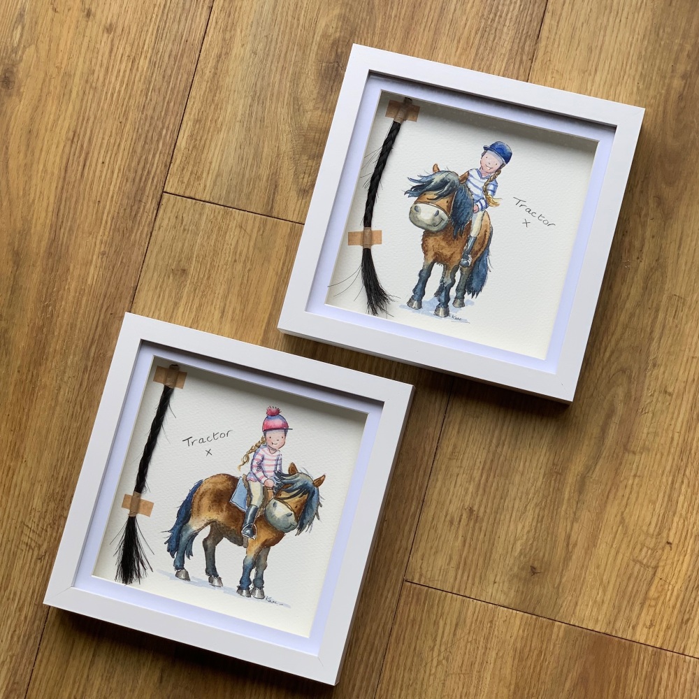 Mini Horse Pet Portrait watercolour box frame