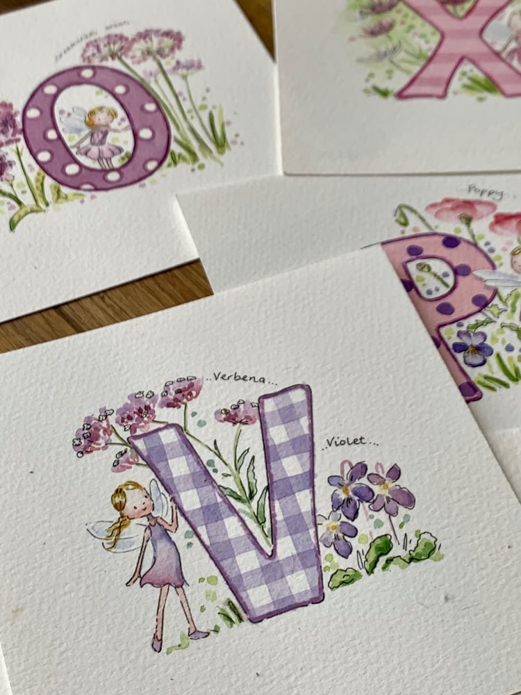 Personalised flower fairy watercolour  initial painting