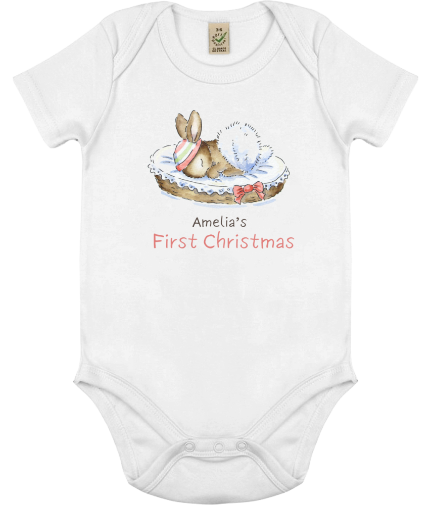 First Christmas bunny babygrow / bodysuit Personalised