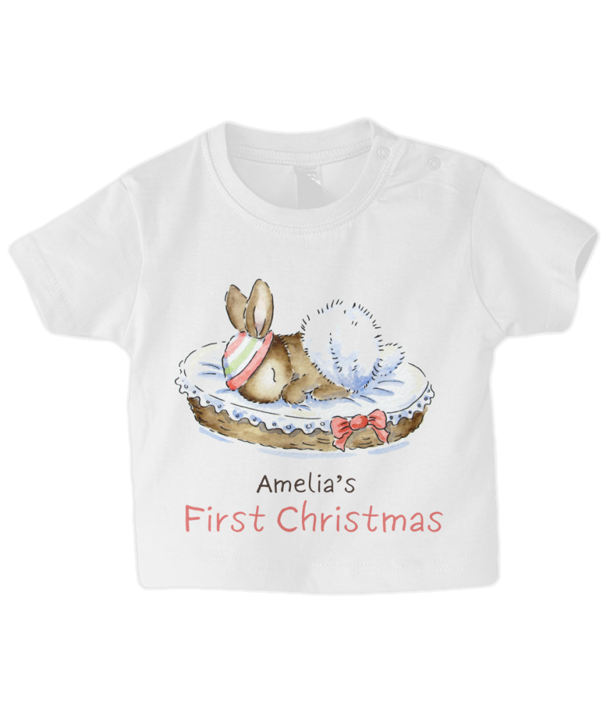 First Christmas bunny personalised baby T shirt