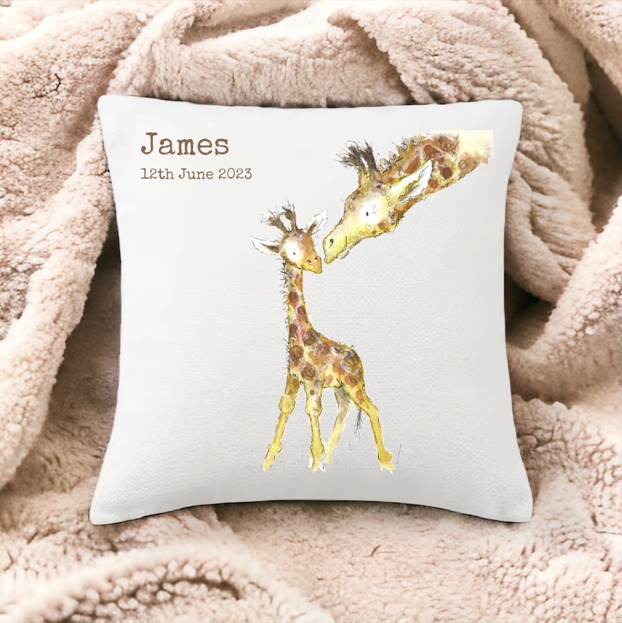 Giraffe mummy and baby cushion- personalised