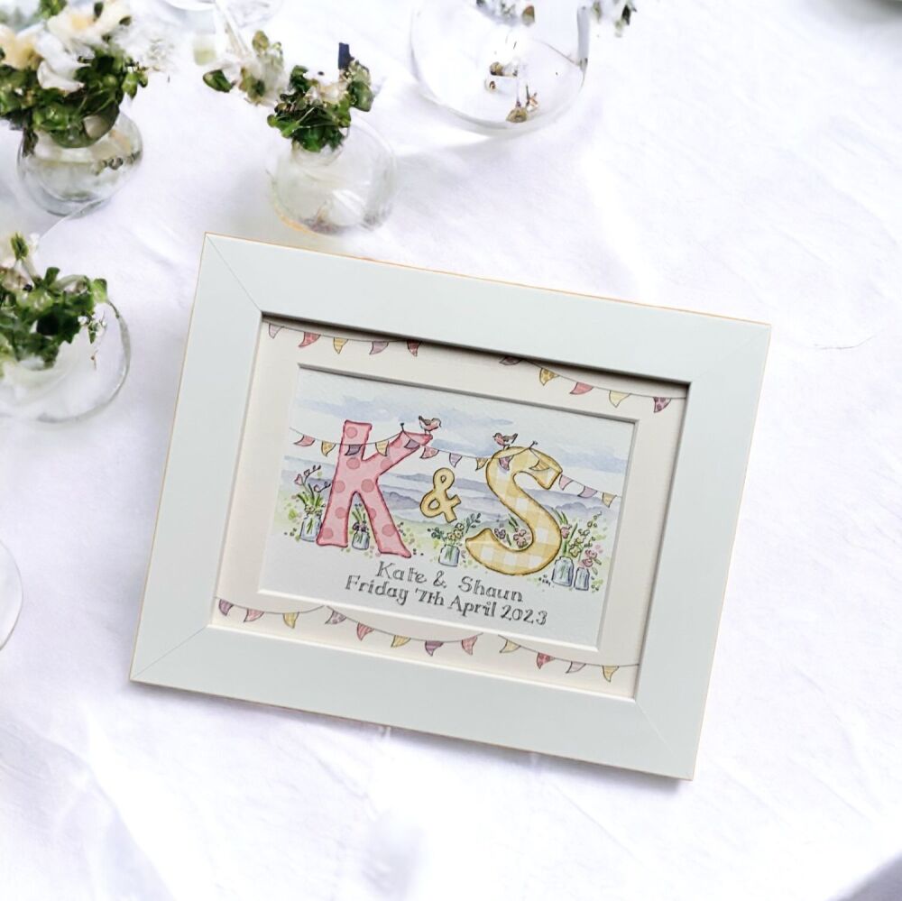 Personalised watercolour initial wedding painting TWO initials  8 by 6