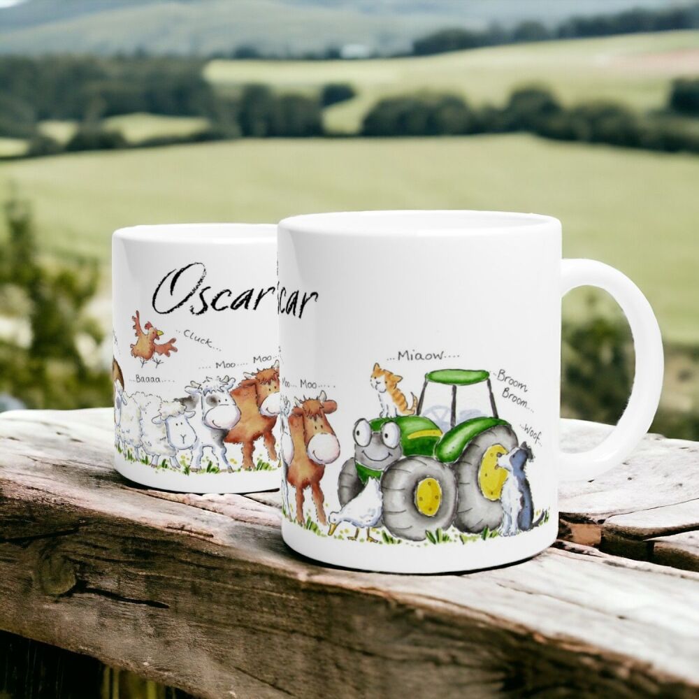 Full sized ceramic farm mug with name