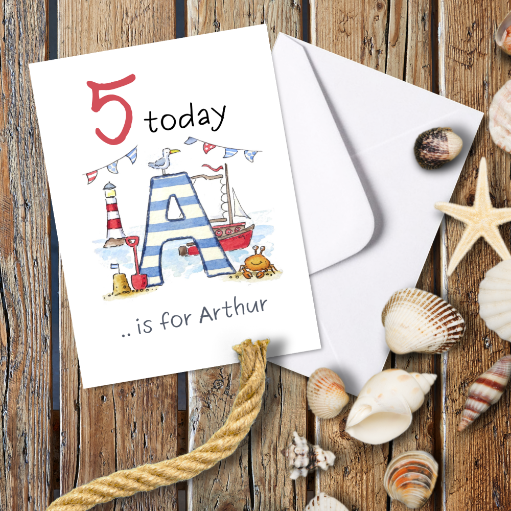 Personalised Boy Initial Birthday card with age
