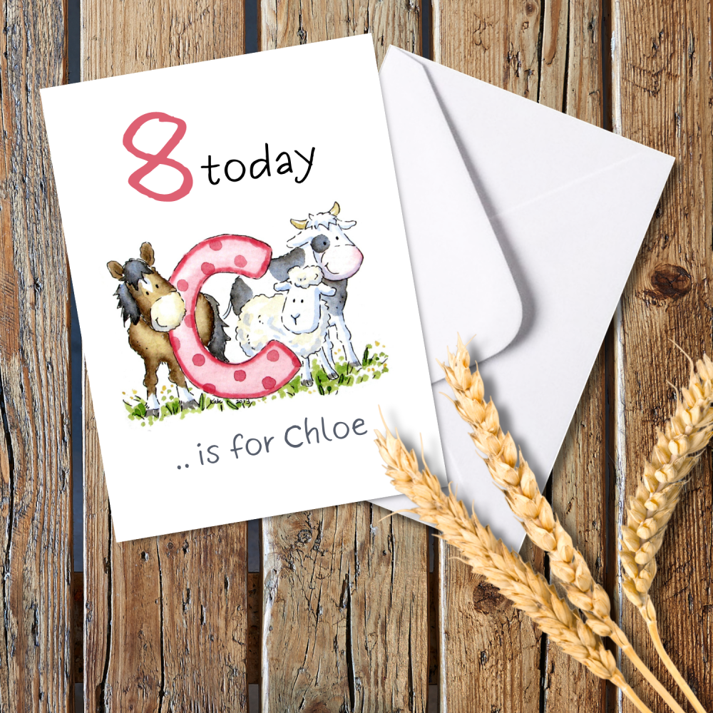 <!--015-->Personalised Girl Initial Birthday card with age