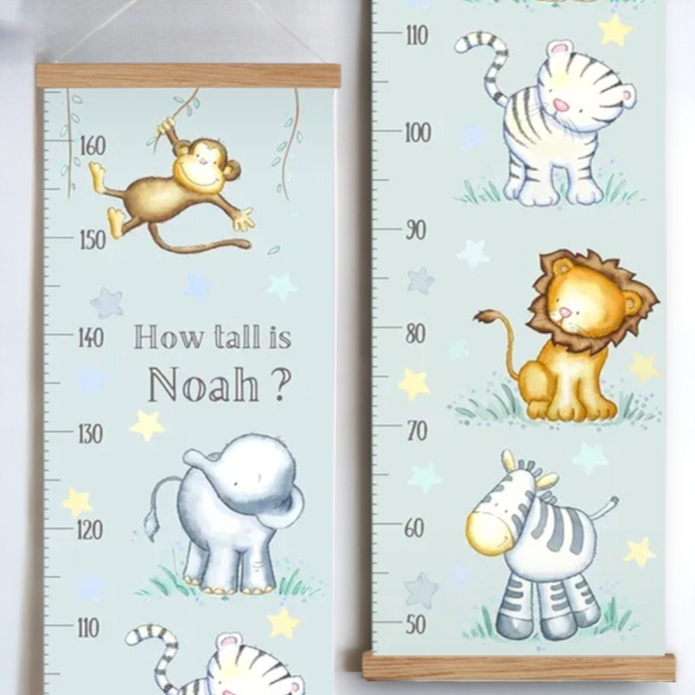 Adorable Jungle Animals Baby Growth Chart, Personalised Keepsake, Nursery Wall Art, Baby Shower Gift, first birthday gift, neutral nursery