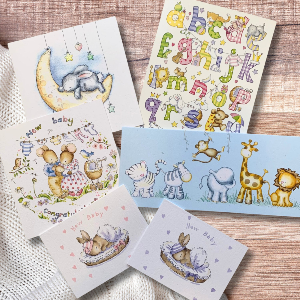 New baby card pack, 6 card set, cute baby cards, new baby gift