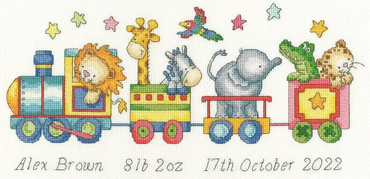 Choo Choo Train Cross Stitch Kit - Perfect Baby Sampler for Sewing Enthusiasts - Unique Baby Shower Present, Bothy Threads