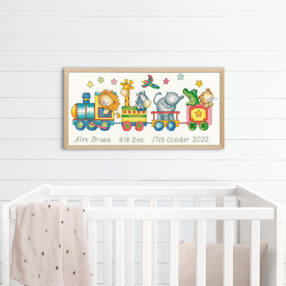 Choo Choo Train Cross Stitch Kit - Perfect Baby Sampler for Sewing Enthusiasts - Unique Baby Shower Present, Bothy Threads
