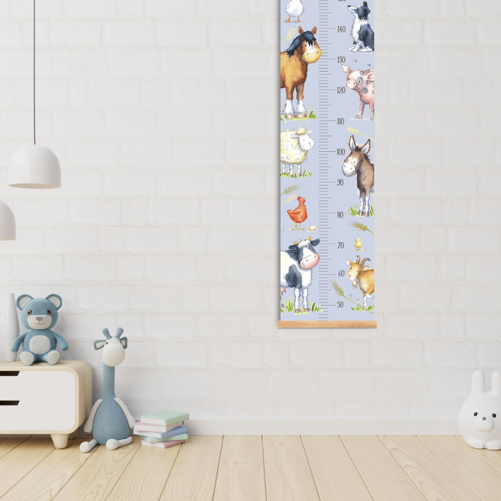 Farm Animals Growth Chart - Personalized Kid's Height Tracker, blue Nursery Decor, 1st Birthday Gift, new baby gift, cute Baby Shower Gift