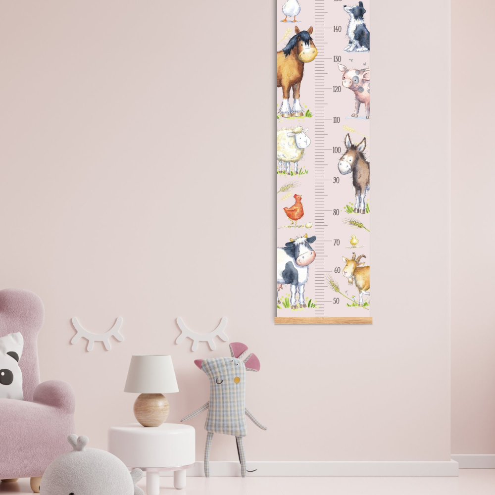 Farm Animals Growth Chart - Personalized childrens height chart, pink Nursery Decor, 1st Birthday Gift, new baby gift, cute Baby Shower Gift