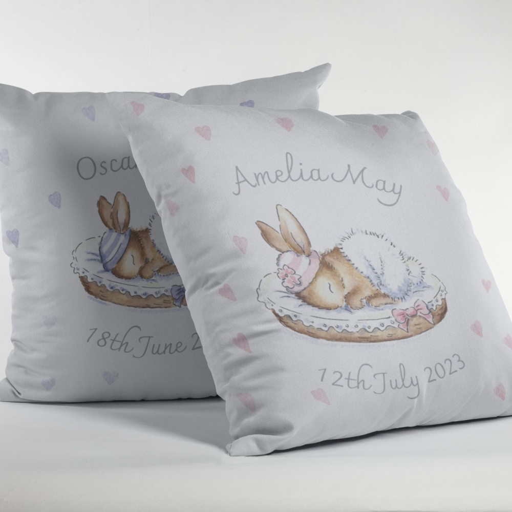 Personalised cushion, baby bunny, nursery decor, newborn nursery, personalized baby gift, newborn present, baby nursery