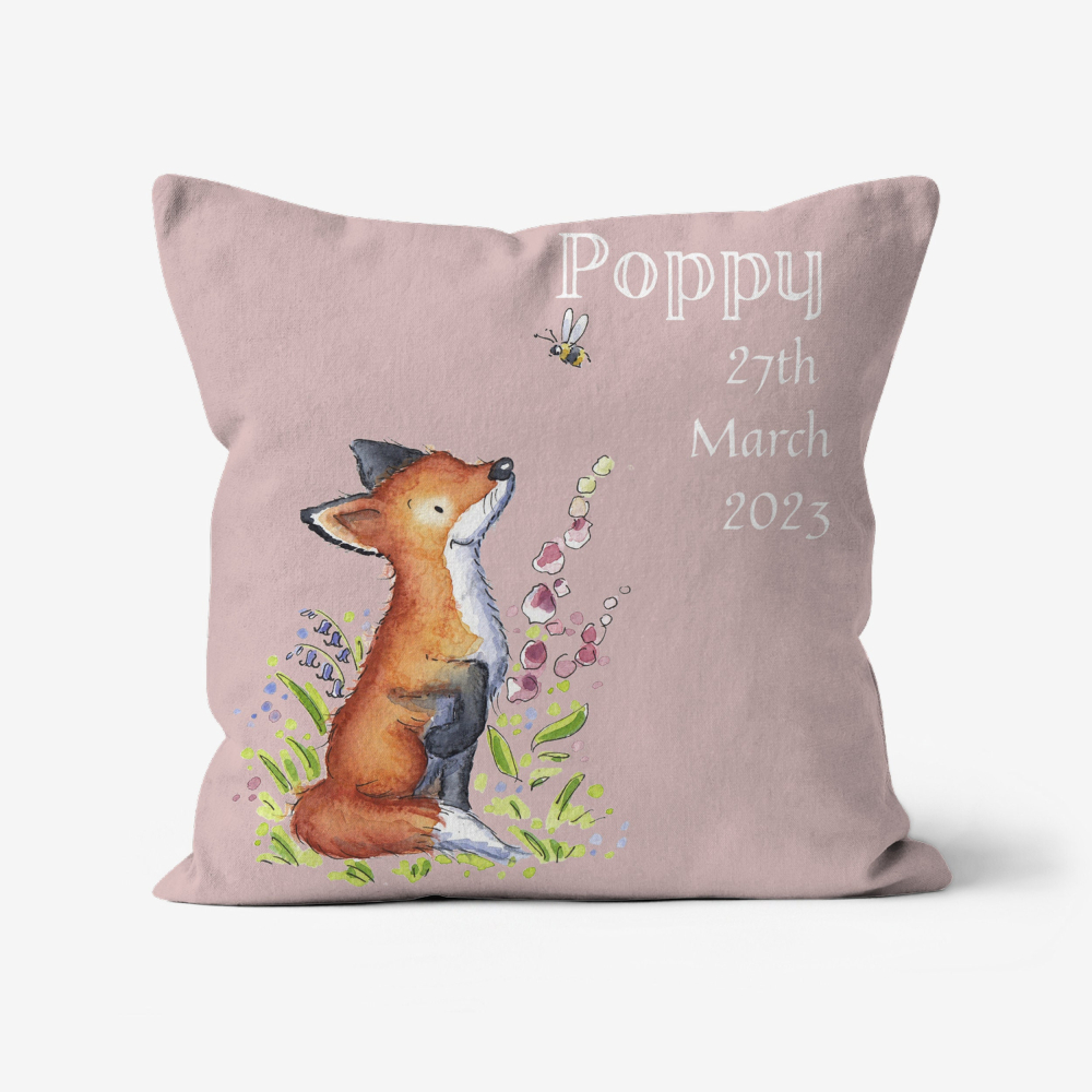Personalised cushion - little fox with name , neutral nursery decor, cute woodland nursery baby gift