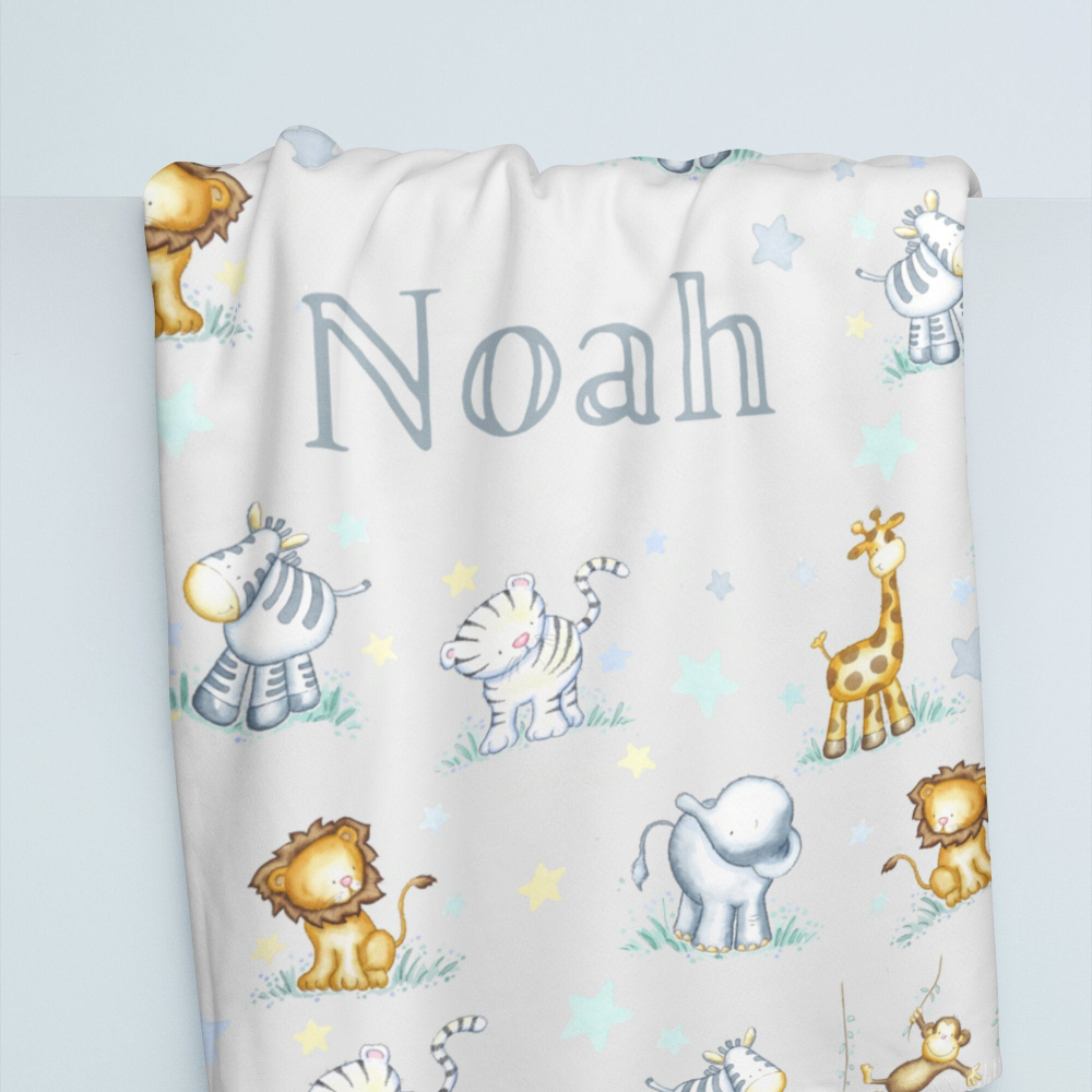 New baby blanket, personalised jungle animal, Soft fleece baby comforter, unique baby gift, baby shower, nursery decor, newborn gift