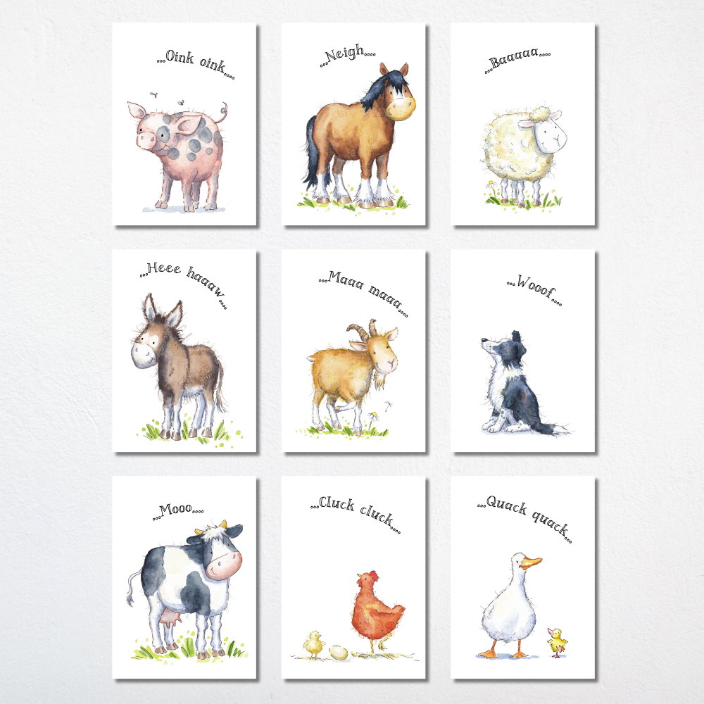 Farm animals nursery print decor set  -  A4
